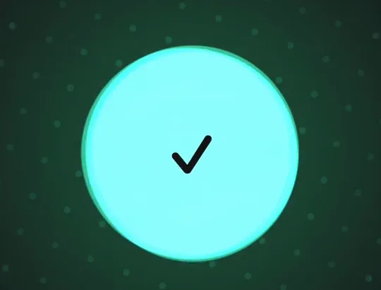 A completed check-in crystallized into a checkmark inside the glowing blob.
